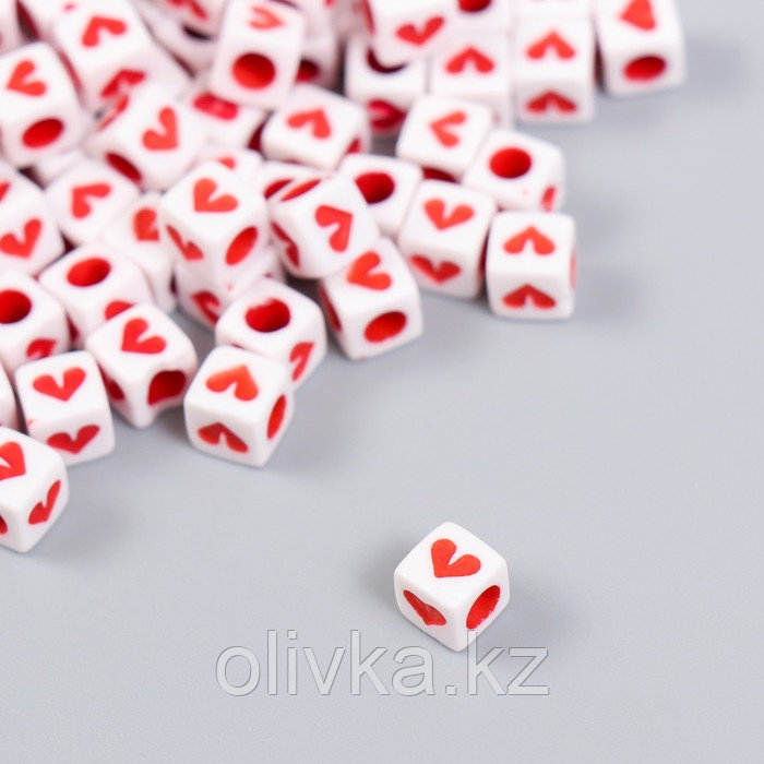 Набор бусин для творчества пластик "Красное сердечко в кубе" 20 гр 0,5х0,5 см - фото 1 - id-p110925778