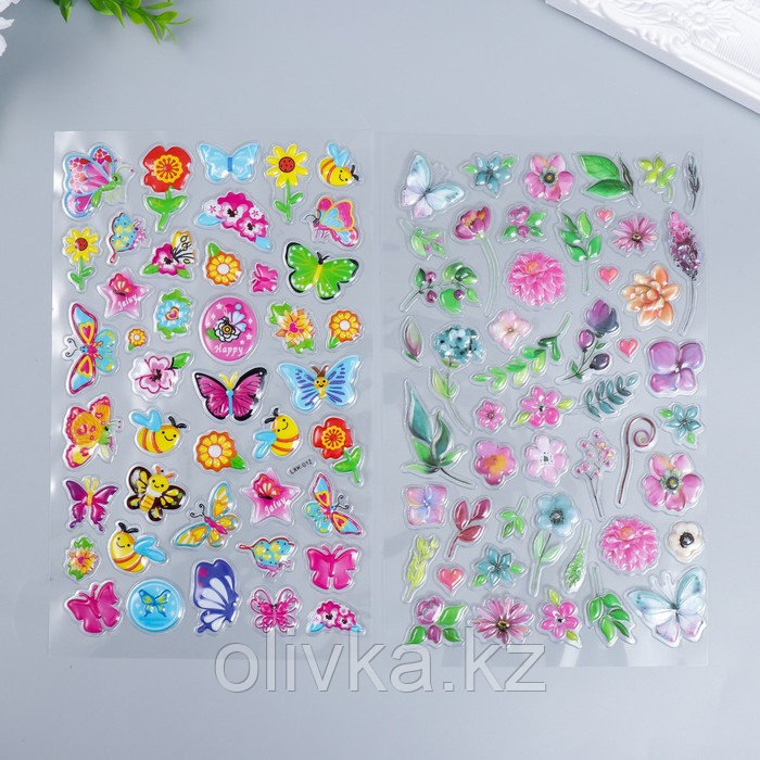 Наклейка пластик объёмные "Бабочки и цветочки" МИКС 14,5х25 см - фото 1 - id-p110932465