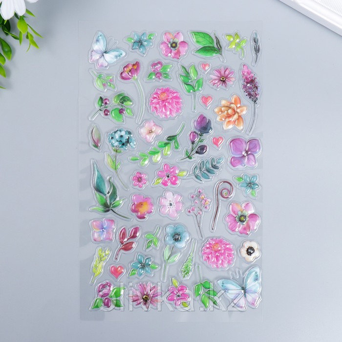 Наклейка пластик объёмные "Бабочки и цветочки" МИКС 14,5х25 см - фото 2 - id-p110932465