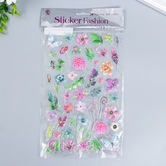 Наклейка пластик объёмные "Бабочки и цветочки" МИКС 14,5х25 см - фото 4 - id-p110932465
