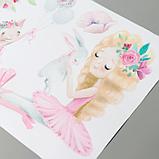 Наклейка пластик интерьерная цветная "Малышка-балерина со зверюшками" 30х90 см, фото 3