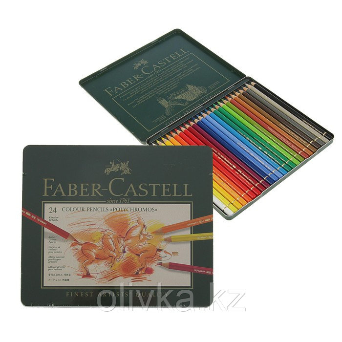 Карандаши художественные цветные Faber-Castell Polychromos® 24 цвета, в металлической коробке - фото 1 - id-p110912148