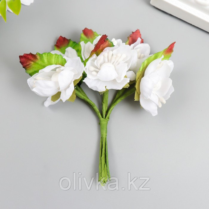 Цветы для декорирования "Циния" 1 букет=6 цветов 9 см белый - фото 2 - id-p110937414