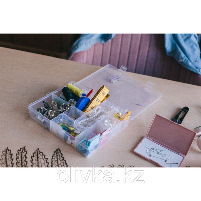 Органайзер для рукоделия, со съёмными ячейками, 14 отделений, 21 × 17 × 4 см, цвет прозрачный - фото 4 - id-p110915693