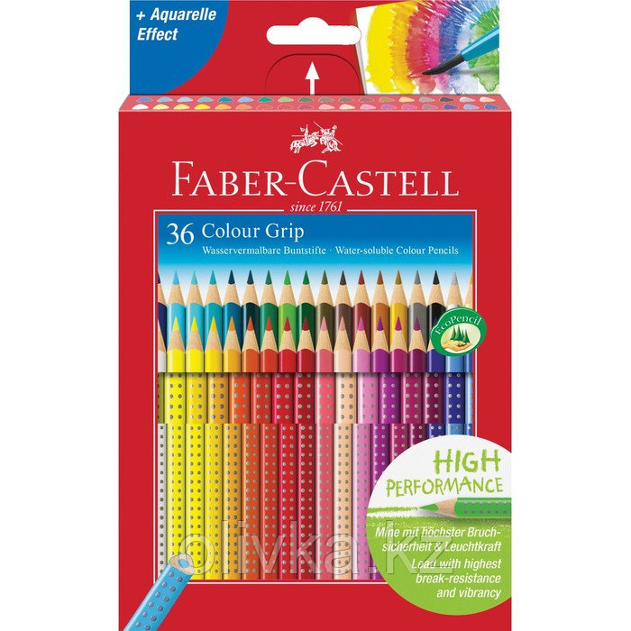 Карандаши цветные Faber-Castell "Grip", 36 цветов, трехгранные, заточенные, в картонной коробке с европодвесом - фото 2 - id-p110930607