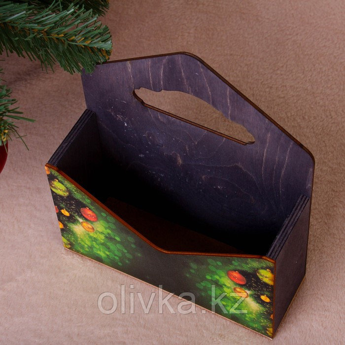 Кашпо деревянное "Конверт, Новогодний №2", деревянная ручка, чёрное, 20,5×18×6 см - фото 2 - id-p110918487