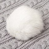 Помпон из натурального меха зайца, размер 1 шт: 9 см, цвет белый, фото 4