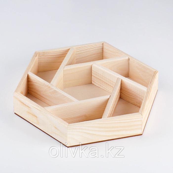 Ящик деревянный "Шестигранник" с перегородками 28х24,5х5 см, цвет натуральный - фото 2 - id-p110929701