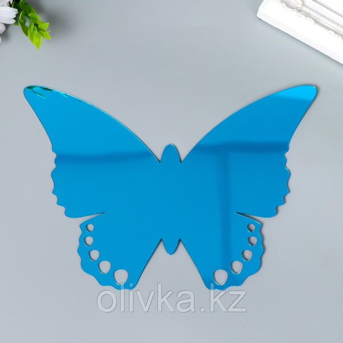 Наклейка интерьерная зеркальная "Бабочка ажурная" синяя 21х15 см