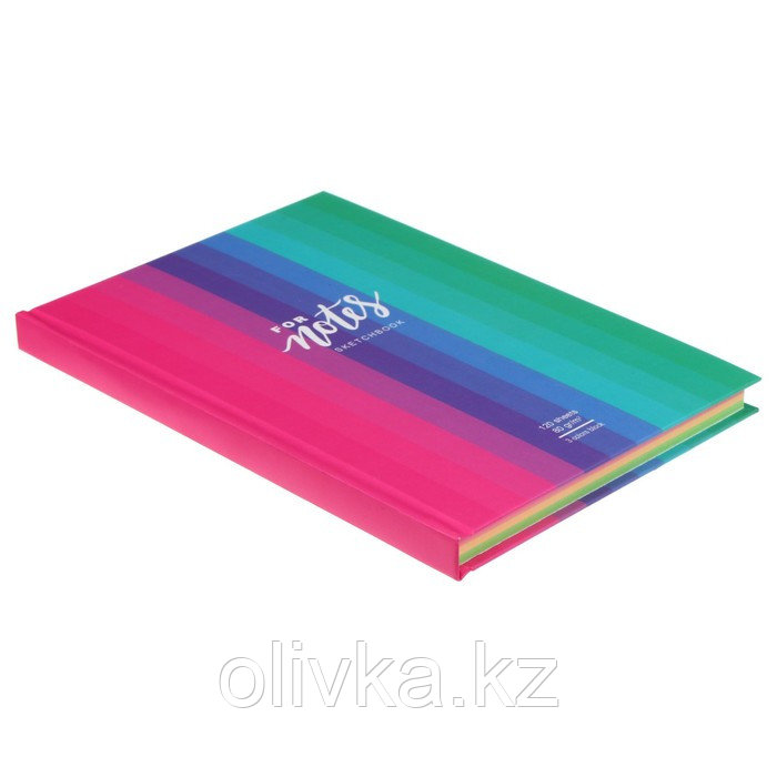 Скетчбук А5, 120 листов For notes, твёрдая обложка, матовая ламинация, 3-х цветный тонированный блок 80 г/м2 - фото 2 - id-p110924027