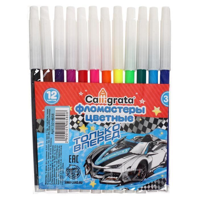 Фломастеры 12 цветов Calligrata "Машинка", невентилируемый колпачок - фото 2 - id-p110909594