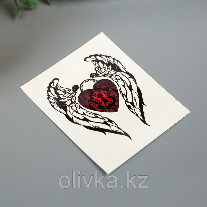 Татуировка на тело "Крылья с красным сердцем" - фото 2 - id-p110918515