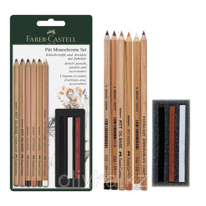 Пастель сухая в карандаше набор Faber-Castell PITT® и мелки PITT Monochrome 9 штук - фото 1 - id-p110914057