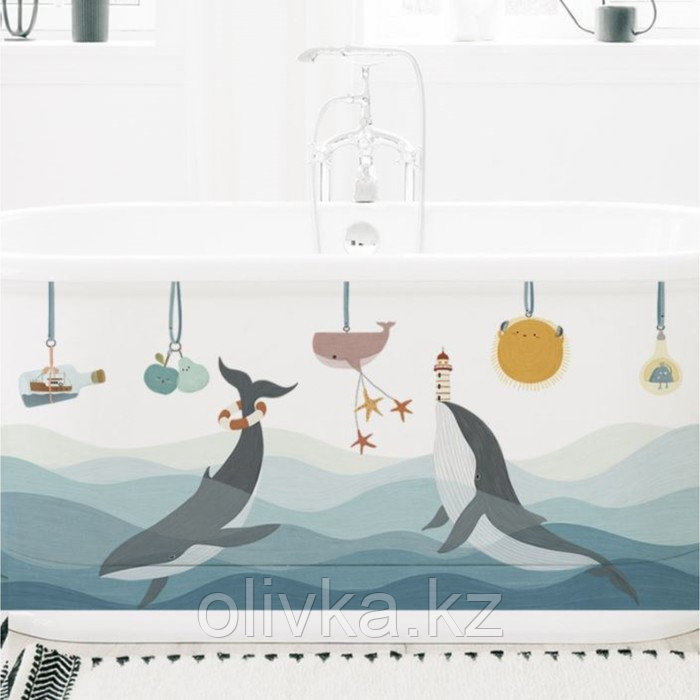 Наклейка пластик интерьерная цветная "Игры китов"  60х85 см