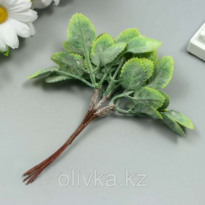 Искусственное растение для творчества "Листья розы" 1 букет=6 веточек зелёный 15 см - фото 2 - id-p110932584