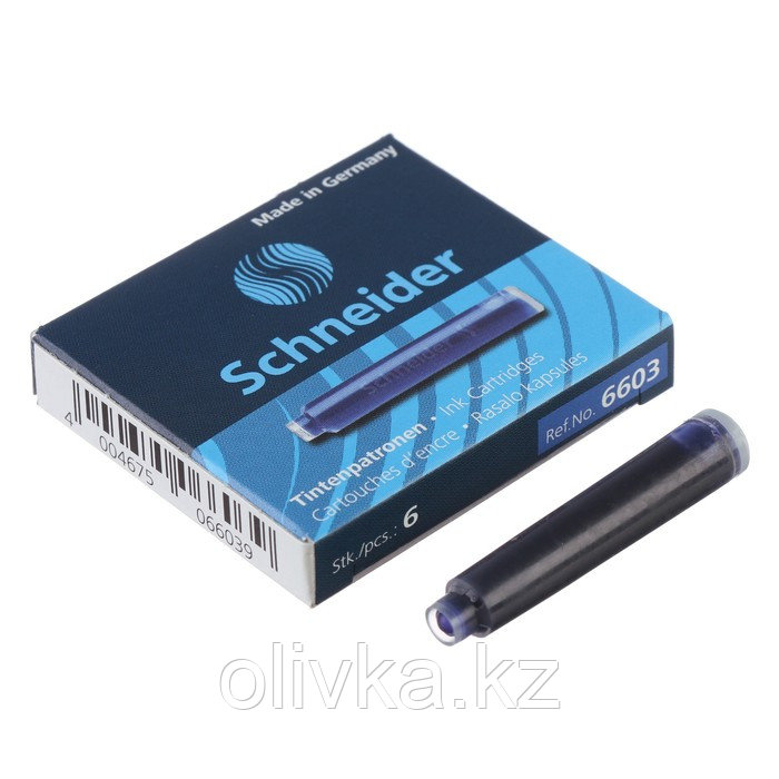 Картридж для перьевой ручки Schneider, 6 штук, кобальтовый, синий, картонная коробка - фото 1 - id-p110914998