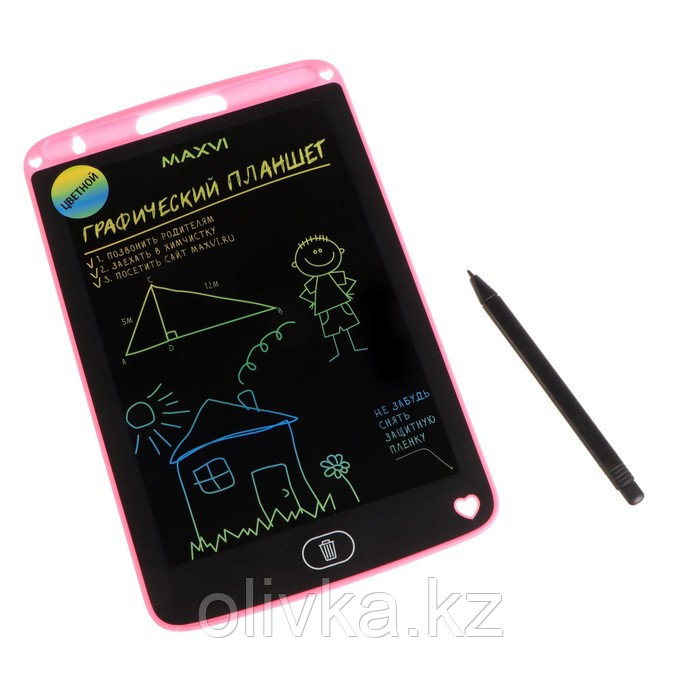 Графический планшет для рисования и заметок LCD Maxvi MGT-01С, 8.5 , цветной дисплей, розовы - фото 1 - id-p110946234