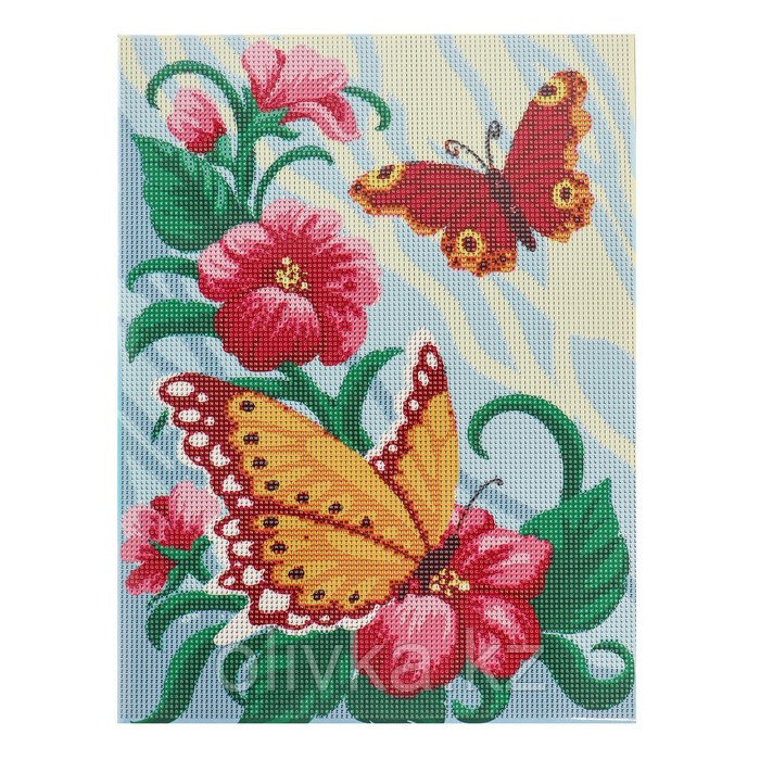 Алмазная мозаика на подрамнике с полным заполнением «Бабочки на цветах», 30х40см - фото 4 - id-p110935581