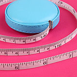 Сантиметровая лента-рулетка портновская, искусственная кожа, 150 см (см/дюймы), цвет голубой, фото 2