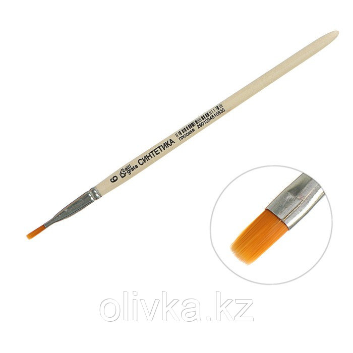 Кисть Синтетика Плоская № 6 (ширина обоймы 6 мм; длина волоса 10 мм), деревянная ручка, Calligrata - фото 1 - id-p110919485