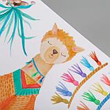 Наклейка пластик интерьерная цветная "Ламы и кактусы" 40х60 см, фото 3