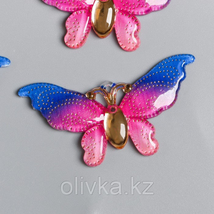 Декор для творчества пластик "Бабочка розово-синяя большая с золотыми точками" 2,6х5 см - фото 1 - id-p110932631