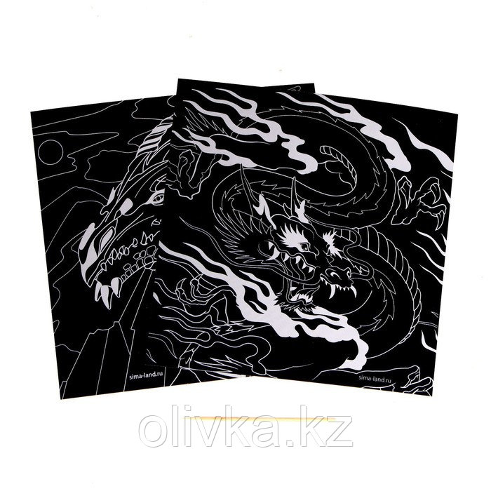 Набор гравюр «Драконы», 2 шт, 19х19 см, с металлическим эффектом «золото» - фото 3 - id-p110934615
