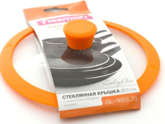 9955 FISSMAN Стеклянная крышка GOURMET 20 см с оранжевым силиконовым ободком - фото 1 - id-p96530727