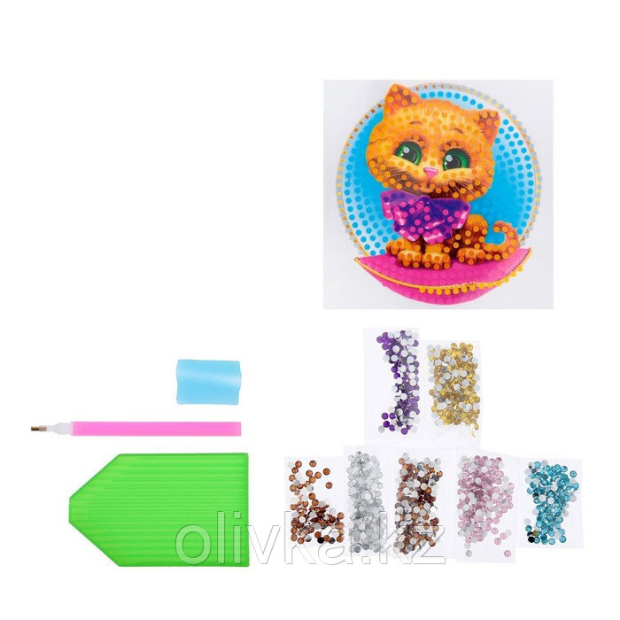 Алмазная мозаика наклейка для детей «Котик», 10 х 10 см. Набор для творчества - фото 2 - id-p110912331