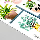 Наклейка пластик интерьерная цветная "Растения в горшочках-зверятах" 30х90 см набор 2 листа, фото 3