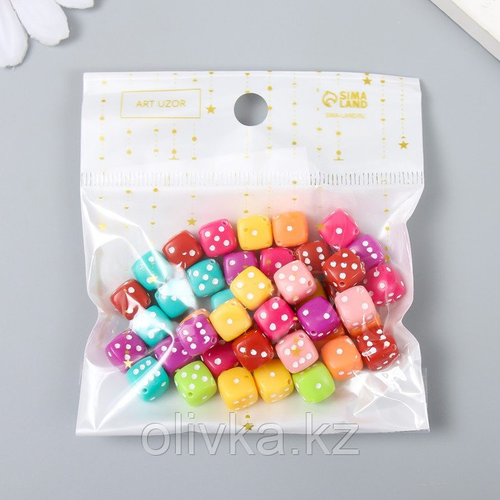 Бусины для творчества пластик "Игральный кубик" цветные набор 20 гр 0,8х0,8х0,8 см - фото 5 - id-p110938492