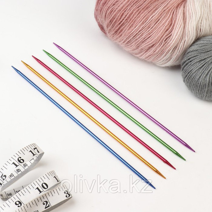 Спицы для вязания, чулочные, из алюминия, d = 4 мм, 26 см, 5 шт, цвет МИКС - фото 2 - id-p110940396