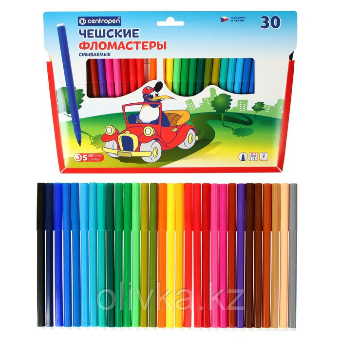 Фломастеры 30 цветов 1.8 мм Centropen 7790 "Пингвины", пластиковый конверт, линия 1.0 мм - фото 1 - id-p110909710