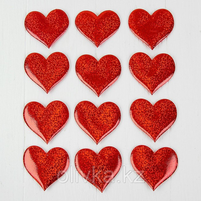 Сердечки декоративные, набор 12 шт., размер 1 шт: 6,5×6 см, цвет красный - фото 1 - id-p110917705