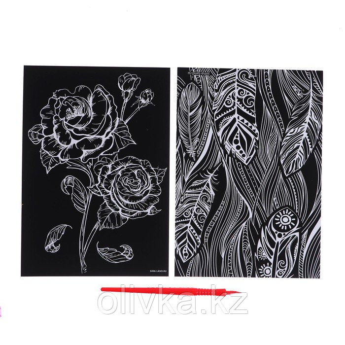Набор гравюр «Перья и розы» с металлическим эффектом «золото», 2 шт., А5 - фото 2 - id-p110928931