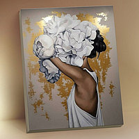 Картина по номерам с поталью 40 × 50 см «Девушка с пионами» 17 цветов