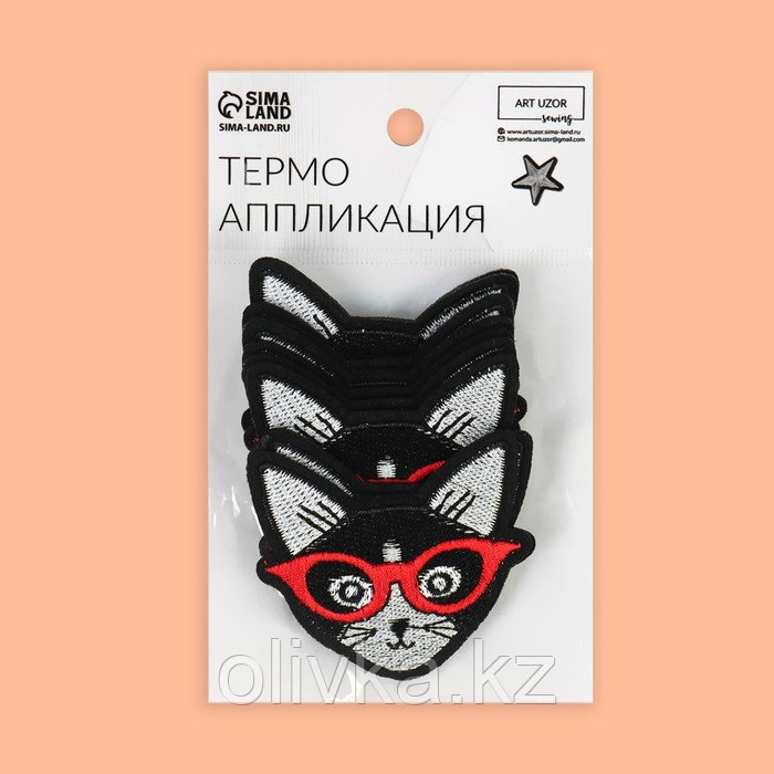 Термоаппликация «Кот в очках», 6 × 6 см, цвет чёрный - фото 4 - id-p110916818