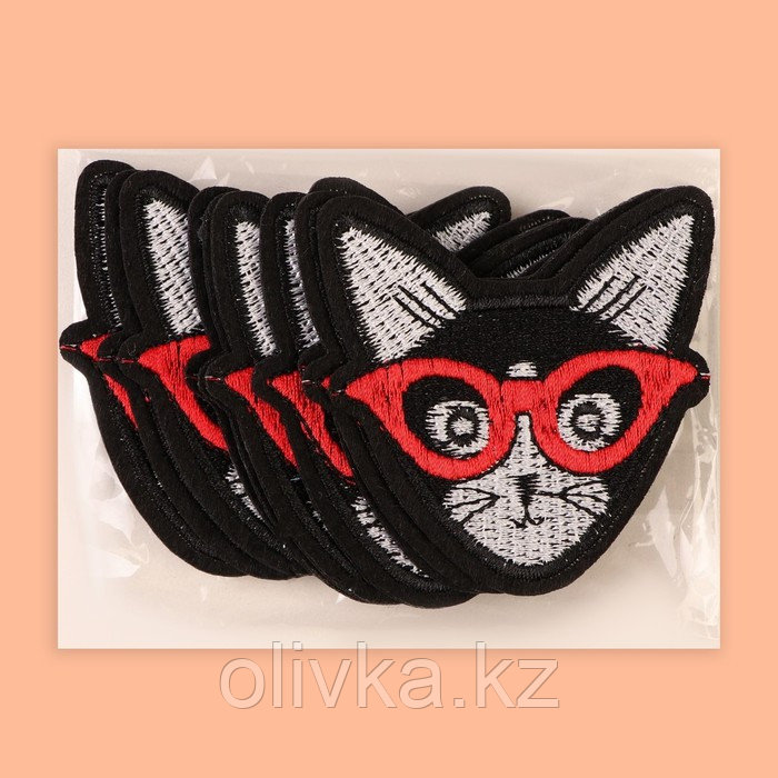Термоаппликация «Кот в очках», 6 × 6 см, цвет чёрный - фото 5 - id-p110916818