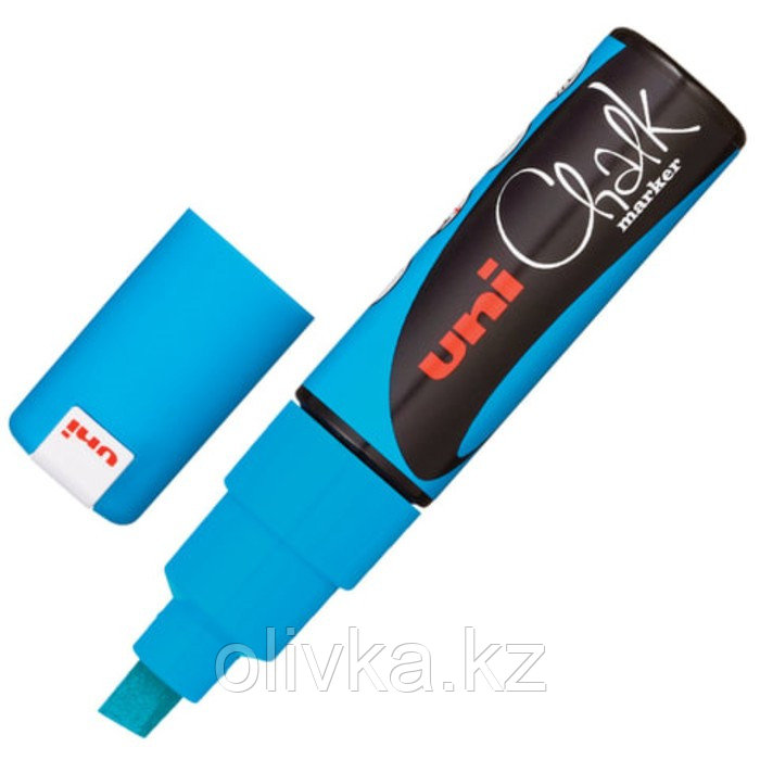 Маркер меловой UNI "Chalk", 8 мм, влагостираемый, для гладких поверхностей, синий, PWE-8K L.BLUE - фото 1 - id-p110943374