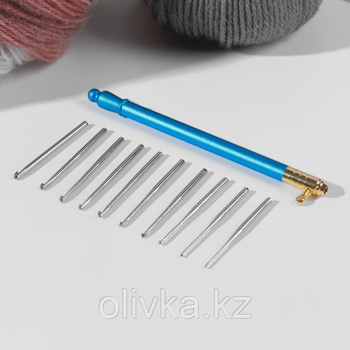 Крючок для вязания, со сменными головками, 10 шт, d = 0,5 - 2,75 мм, 11,5 см, цвет МИКС - фото 1 - id-p110934727
