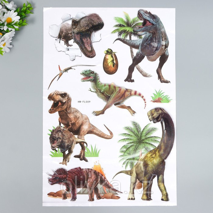 Наклейка пластик интерьерная 3D "Динозавры" МИКС 50х32 см