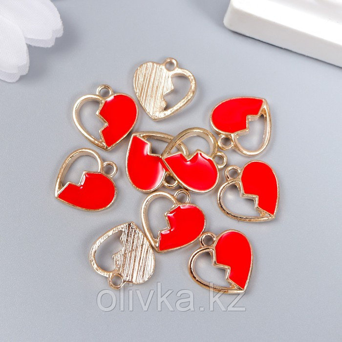 Декор для творчества металл, эмаль "Половина сердца" красный с золотом 1,5х1,4 см - фото 3 - id-p110934741