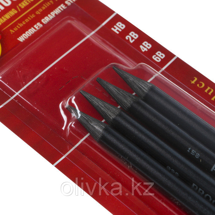 Набор карандашей цельнографитовых разной твердости 4 штуки, Koh-I-Noor PROGRESSO 8914, 6B-HB, блистер - фото 2 - id-p110911611