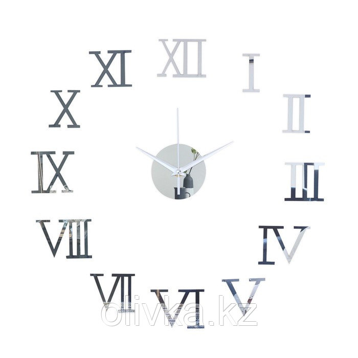Часы-наклейка, серия: DIY, "Аннита", дискретный ход, d-50 см, сек.стрелка 12 см, АА, серебро