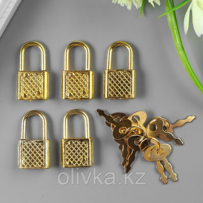 Замочек с ключиком для шкатулки металл набор 5 шт С286 золото 3,1х1,7 см - фото 2 - id-p110916871