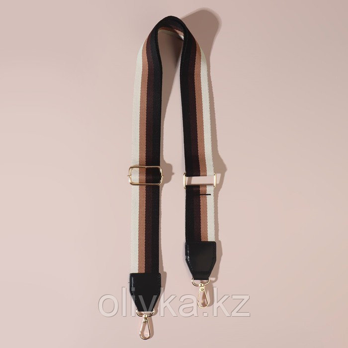Ручка для сумки, стропа с кожаной вставкой, 139 ± 3 × 3,8 см, цвет чёрный/коричневый/песочный/золотой - фото 2 - id-p110936718