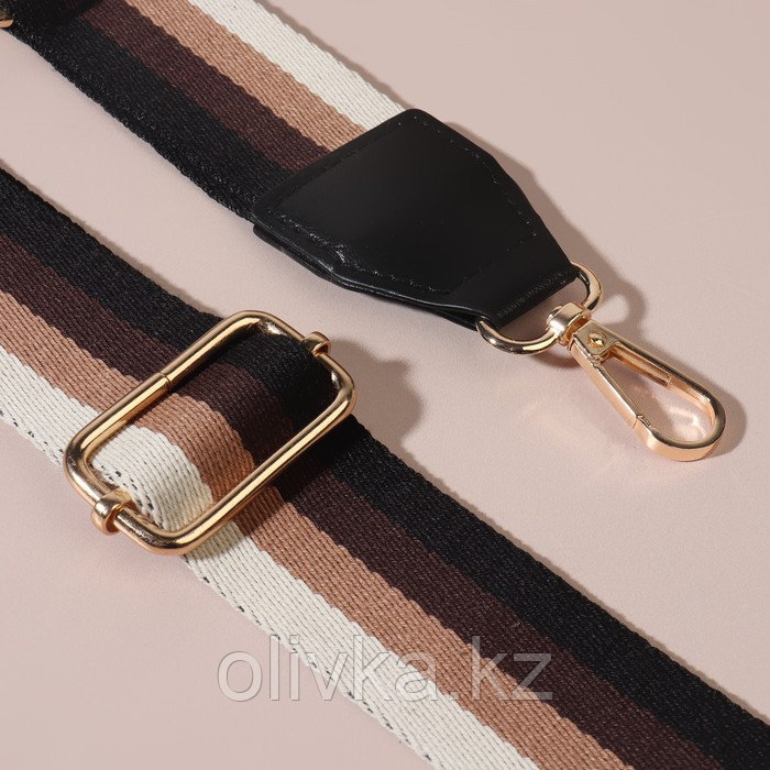 Ручка для сумки, стропа с кожаной вставкой, 139 ± 3 × 3,8 см, цвет чёрный/коричневый/песочный/золотой - фото 3 - id-p110936718