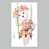 Наклейка пластик интерьерная цветная "Ретро. Медведица на качелях с цветами" 35х60 см, фото 2