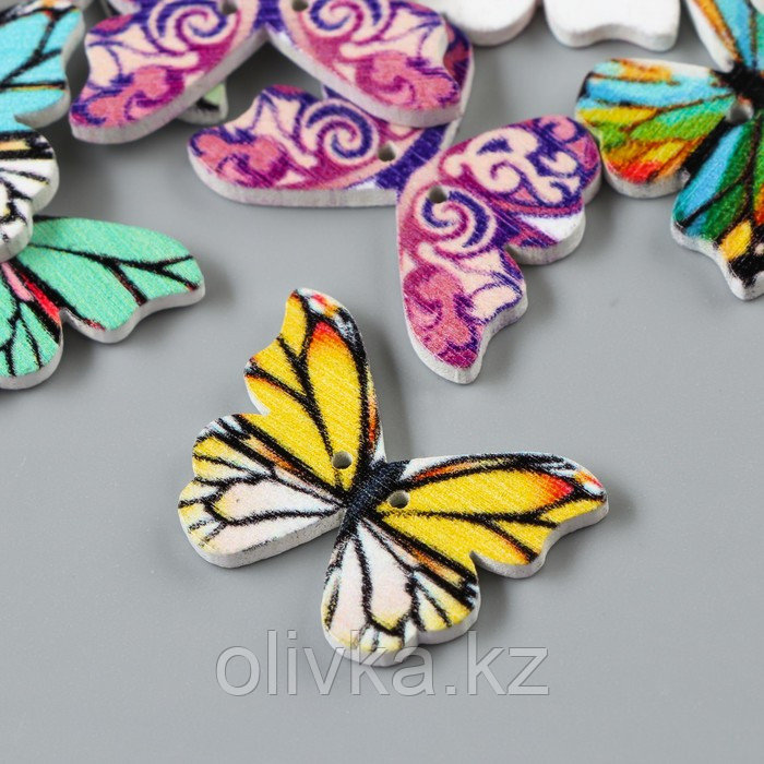 Набор пуговиц декоративных дерево "Яркие бабочки" набор 15 шт МИКС 1,9х2,5 см - фото 2 - id-p110919666