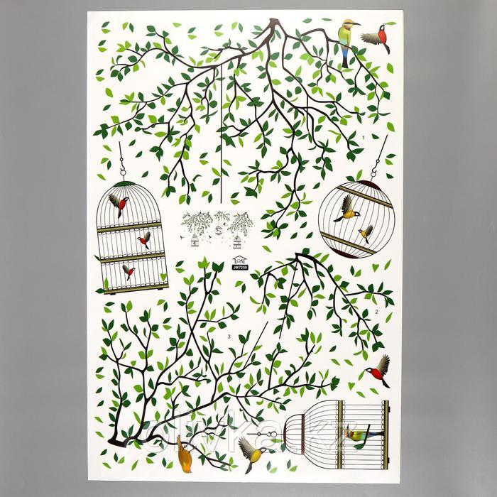 Наклейка пластик интерьерная цветная "Птицы в клетках в саду" 60х90 см - фото 2 - id-p110924254